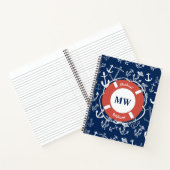 Nautical Monogram Navy Blue Anchor Pattern Notitieboek (Binnen)