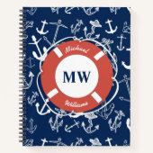 Nautical Monogram Navy Blue Anchor Pattern Notitieboek (Voorkant)