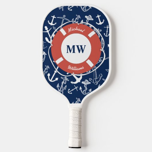 Nautical Monogram Navy Blue Anchor Pattern Pickleball Paddle (Achterkant)