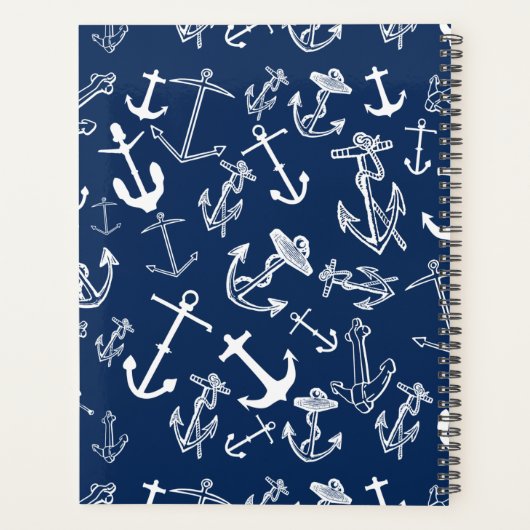Nautical Monogram Navy Blue Anchor Pattern Planner (Achterkant)