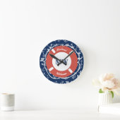 Nautical Monogram Navy Blue Anchor Pattern Ronde Klok (Huis)