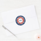 Nautical Monogram Navy Blue Anchor Pattern Ronde Sticker (Envelop)