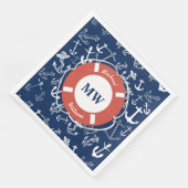 Nautical Monogram Navy Blue Anchor Pattern Servet (Hoek)