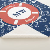 Nautical Monogram Navy Blue Anchor Pattern Sherpa Deken (3/4)