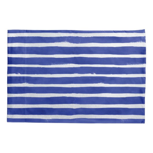 Nautical Monogram Navy Blue Striped Waterverf Kussensloop (Achterkant-Links)
