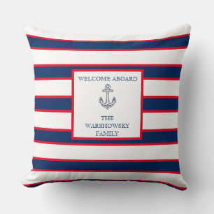 Nautical Monogram Stripes Blue Navy White Red Kussen
