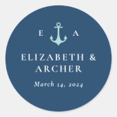 Nautical Monogram Weddenblauw Ronde Sticker (Voorkant)
