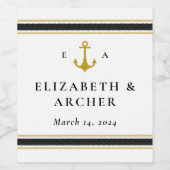 Nautical Monogram Weddenschap Black Gold Wine Labe Wijn Etiket (Enkel label)