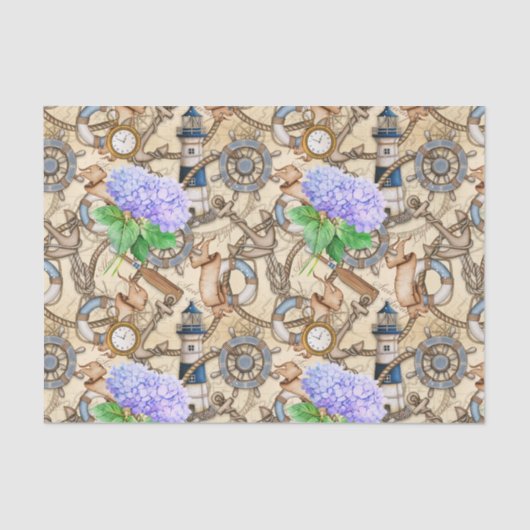 Nautical Navigation Map met Hydrangea Tissuepapier (Voorkant)