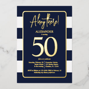 Nautical Navy 50th Birthday Party Folie Invitation Folie Uitnodiging