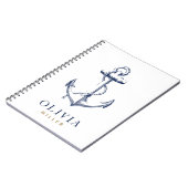 Nautical Navy Anchor Blue Gold Monogram Notitieboek (Linkerzijde)
