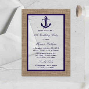 Nautical Navy Anchor Burlap Beach Birthday Party Acryl Uitnodigingen