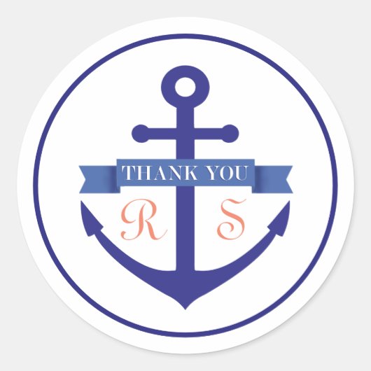 Nautical Navy Anchor Initialen Dank u Ronde Sticker (Voorkant)
