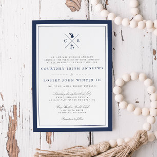 Nautical Navy Anchor Monogram Michigan Wedding Kaart
