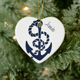 Nautical Navy Anchor Pattern Keramisch Ornament