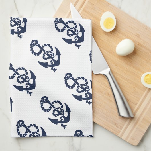 Nautical Navy Anchor Pattern Theedoek (Quarter Fold)