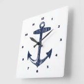 Nautical Navy Anchor Pattern Vierkante Klok (Hoek)
