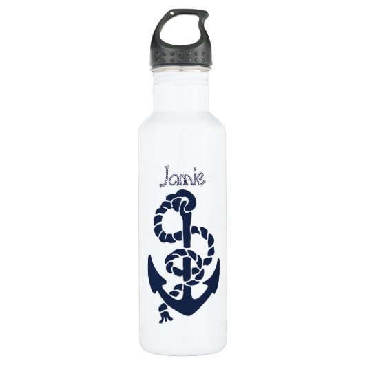 Nautical Navy Anchor Pattern Waterfles (Voorkant)