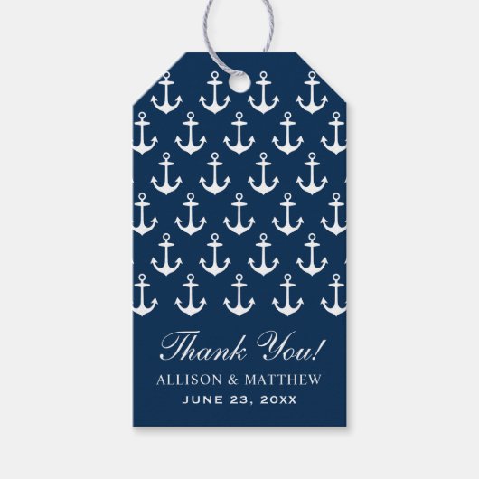 Nautical Navy Anchor Pattern Weddenschap Bedankt Cadeaulabel (Voorkant)
