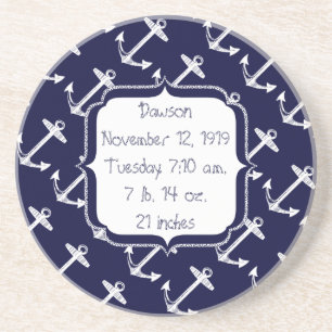 Nautical Navy Anchor Pattern Zandsteen Onderzetter
