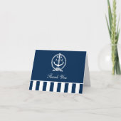 Nautical Navy Anchor Stripes Wedding Monogram Bedankkaart (Voorkant)