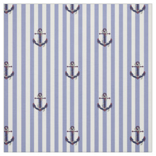 Nautical Navy anchor/touw met blauwe streep Stof