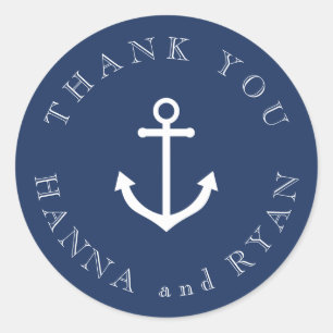Nautical Navy Anchor Wedding Dank je wel! Ronde Sticker