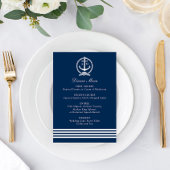 Nautical Navy Anchor Wedding Monogram Dinner Menu