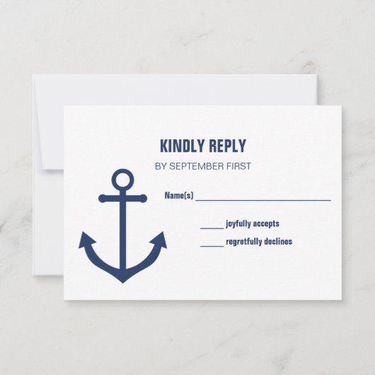 Nautical Navy Anchor Wedding RSVP Responskaarten Kaart (Achterkant)