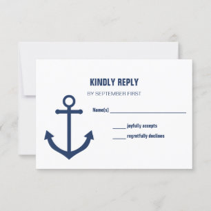 Nautical Navy Anchor Wedding RSVP Responskaarten Kaart