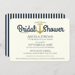 Nautical Navy and Gold Anchor Vrijgezellenfeest Kaart