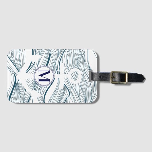 Nautical Navy and White Anchor Monogram Bagagelabel (Voorkant (horizontaal))