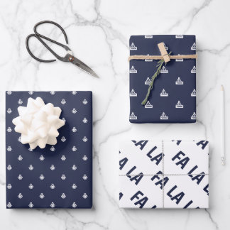 Nautical Navy and White Fa La La Inpakpapier Vel