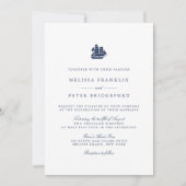 Nautical Navy and White Ship Wedding Invitation Kaart (Voorkant)