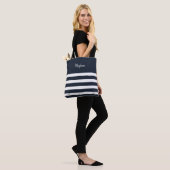 Nautical Navy and White Stripe gepersonaliseerd Draagtas (Op model)