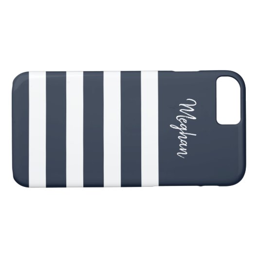 Nautical Navy and White Stripe iPhone Case (Achterkant (Horizontaal))