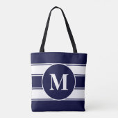 Nautical Navy and White Stripe Monogram Draagtas (Achterkant)