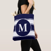 Nautical Navy and White Stripe Monogram Draagtas (Dichtbij)