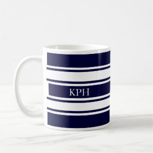 Nautical Navy and White Stripe Monogram Koffiemok