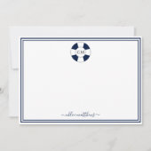 Nautical Navy and White Stripe Monogram Note Kaart Notitiekaartje (Voorkant)