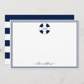 Nautical Navy and White Stripe Monogram Note Kaart Notitiekaartje (Voorkant / Achterkant)
