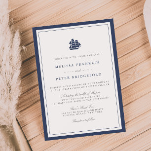 Nautical Navy and White Wedding Invitation Schip Kaart