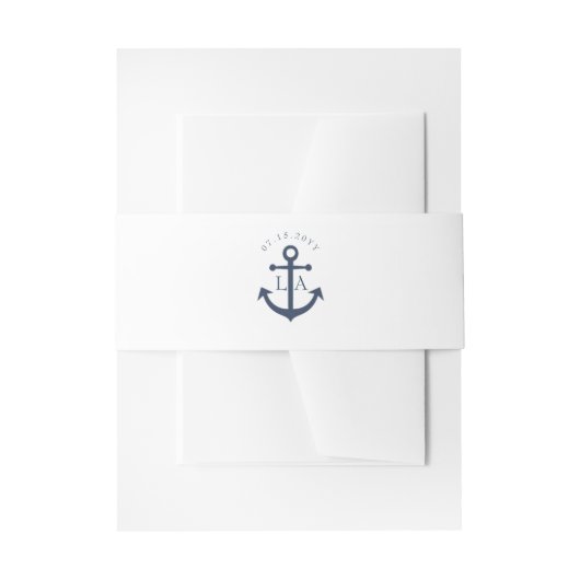 Nautical Navy Anker Monogram Bruiloft Uitnodigingen Wikkel (Voorkant Voorbeeld)