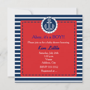 Nautical Navy Anker Red Baby shower Invitation Kaart