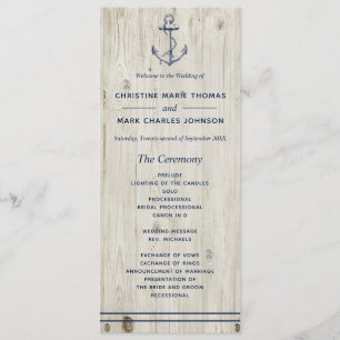 Nautical Navy Anker Rustieke Houten Bruiloft Programma