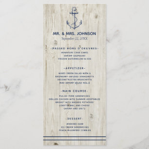 Nautical Navy Anker Zee Rustieke Houten Bruiloft Menu