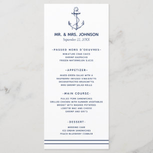Nautical Navy Anker Zee Side Bruiloft Menu