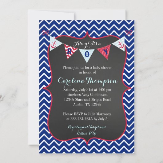 Nautical Navy Baby Boy Shower Uitnodiging (Voorkant)