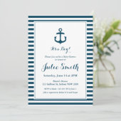Nautical Navy Baby shower Invitation Kaart (Staand voorkant)