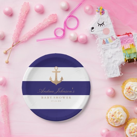 Nautical Navy Baby shower Papieren Bordje (Feest)